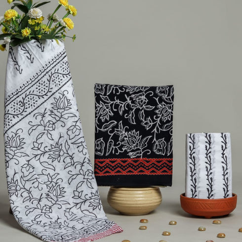 Elegant Hand Block Print Cotton Suit Set with Mulmul Dupatta (PRMUL66)